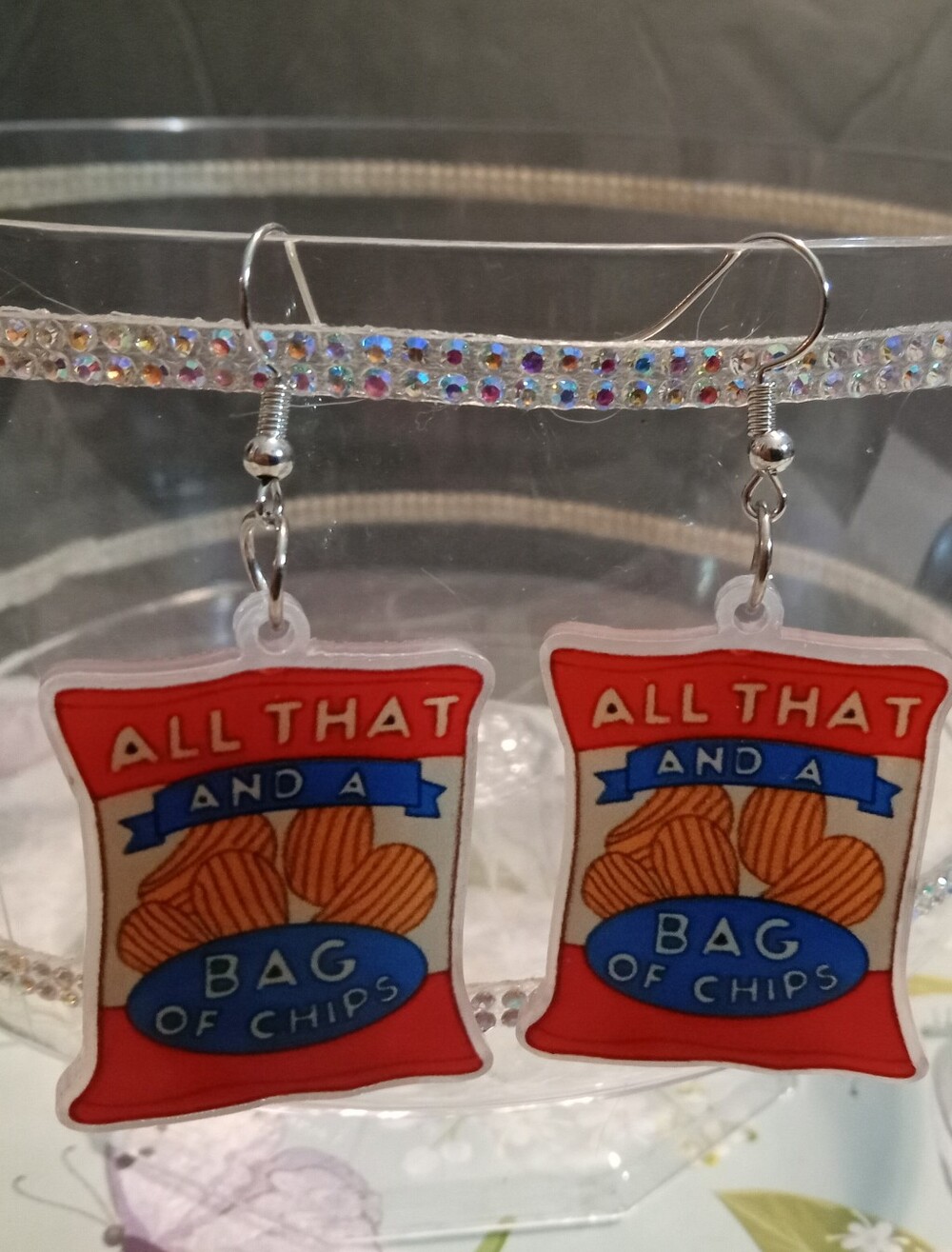 All That and a Bag of Chips Kids Dangle Earrings - Red & Blue
